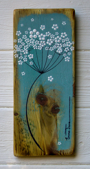 Small Cow Parsley Sea Blue Reclaimed Wood