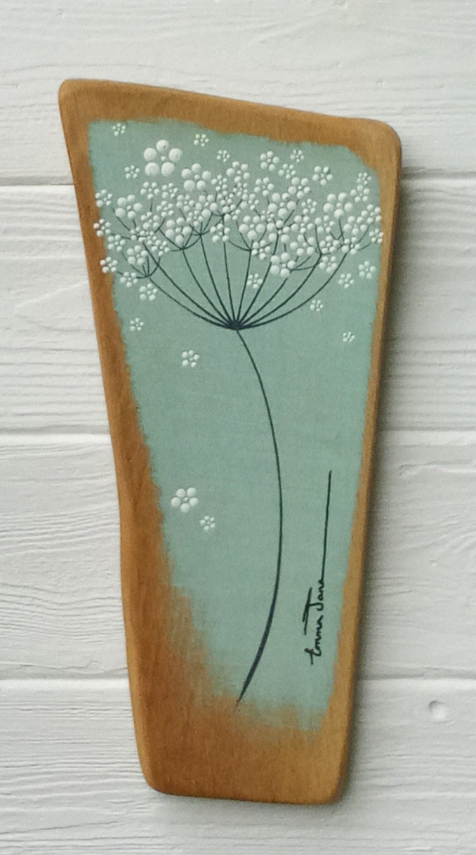 Small Cow Parsley Soft Jade Blue Reclaimed Wood