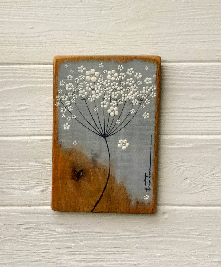 Small Cow Parsley Soft  Blue Grey Reclaimed Wood
