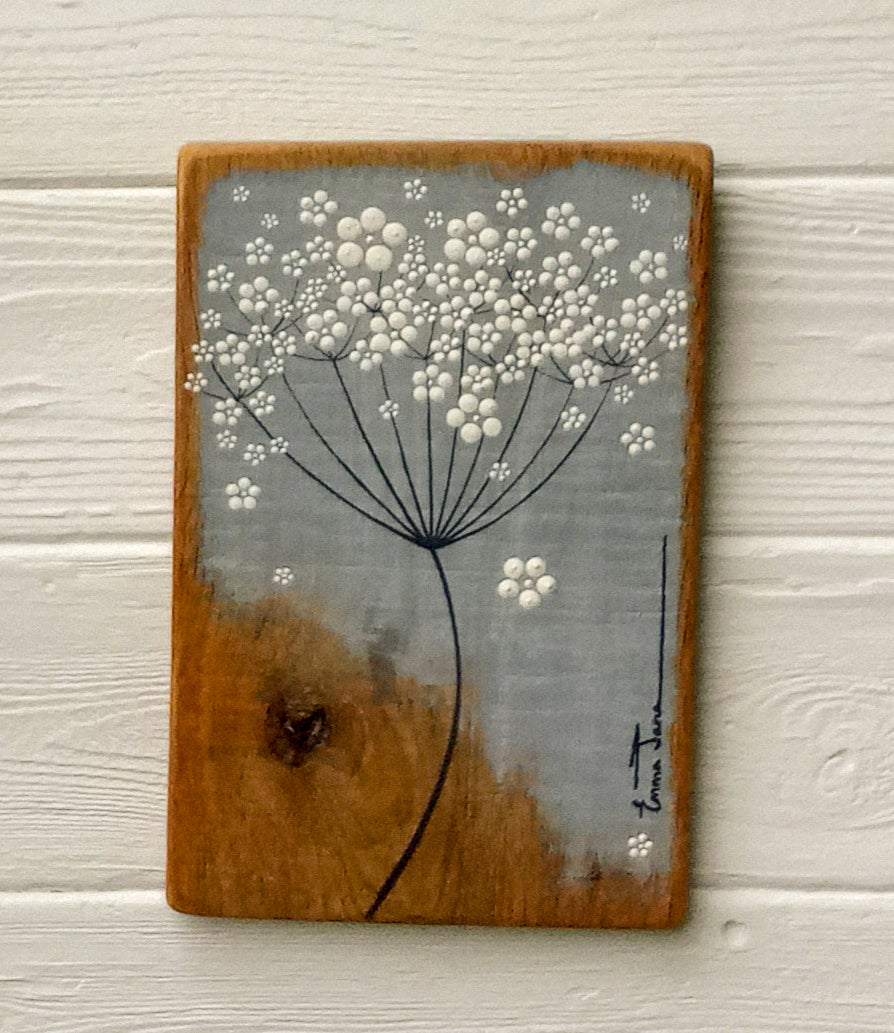 Small Cow Parsley Soft  Blue Grey Reclaimed Wood