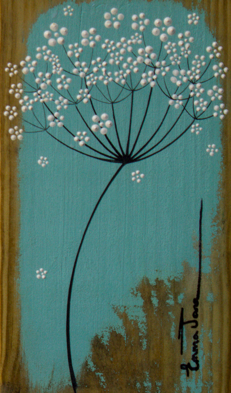 Small Cow Parsley large flower head turquoise reclaimed wood