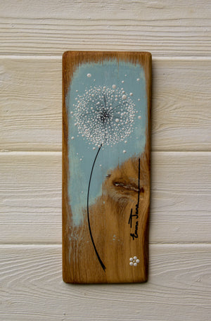 Small Dandelion soft light blue two tone reclaimed wood
