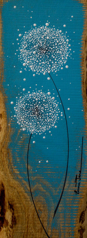 Medium Dandelion Teal Blue Live Edge Wood