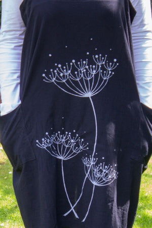 Aprons- Black with light grey screen printed Cow Parsley design
