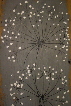 Large wild flower soft grey reclaimed wood painting closer up