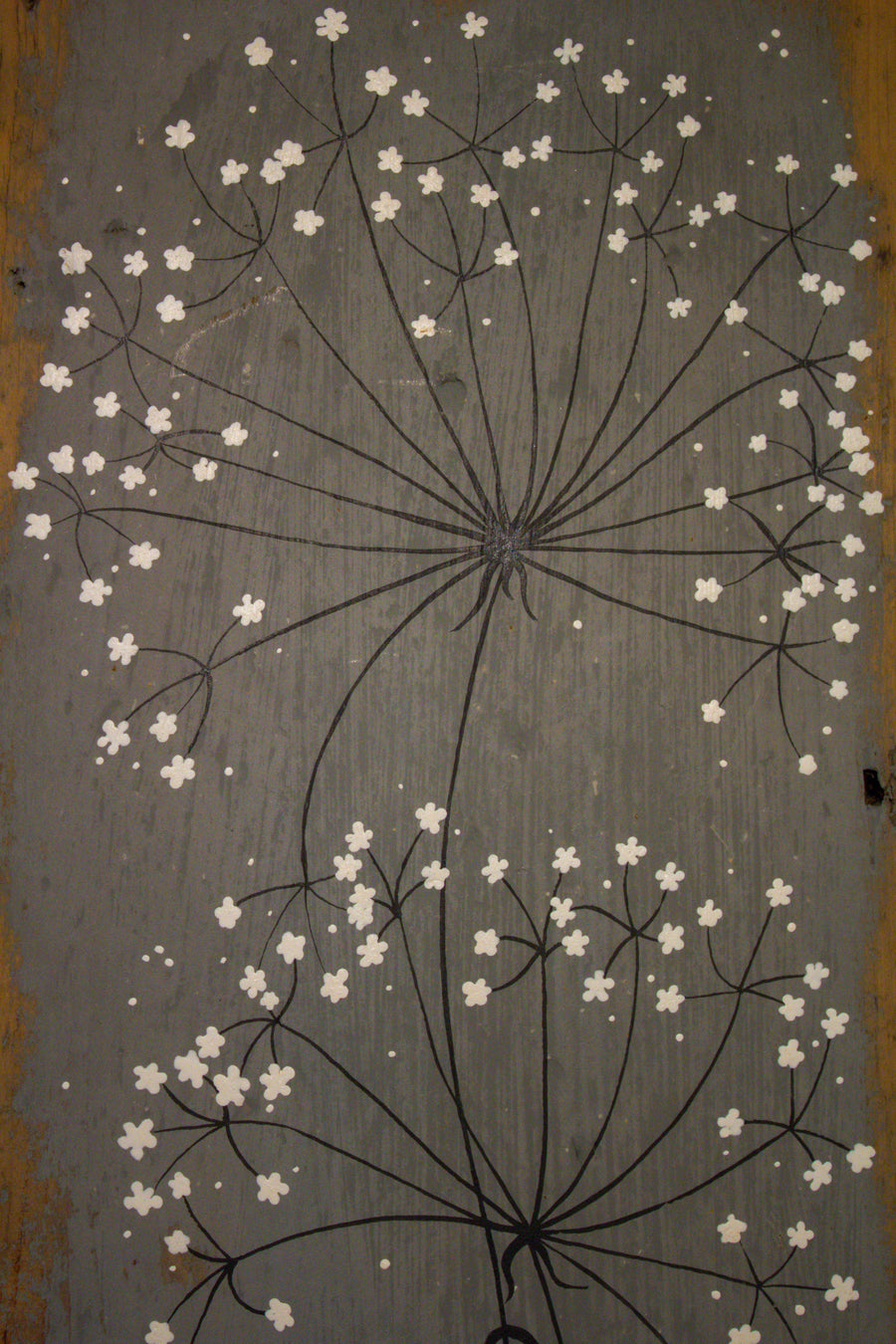 Large wild flower soft grey reclaimed wood painting closer up