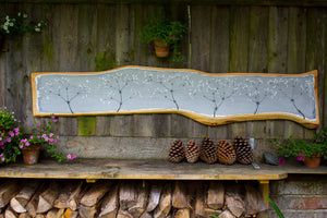 XXL Hedge Bedstraw light grey live edge wood painting