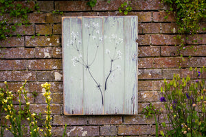 Hedge Bedstraw sage green / grey reclaimed wooden boards painting