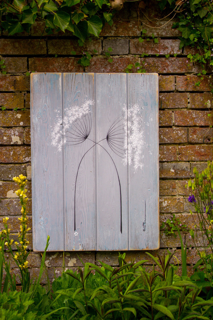 Cow Parsley soft grey / sky blue reclaimed wooden boards painting