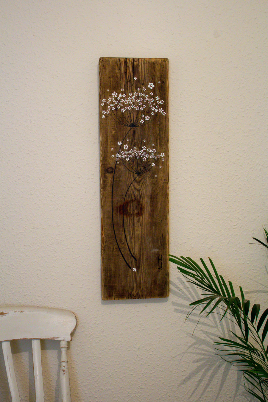 Large Cow Parsley fine flower head natural reclaimed wood painting